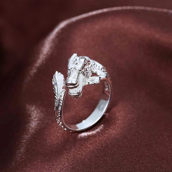 ❤️ NEW 💎 925 Sterling Silver Ring Adjustable Dragon Retro Gift - Picture 2 of 6